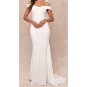 NWOT Lulus Size Medium Arienne White Off-the-Shoulder Mermaid Maxi Dress White